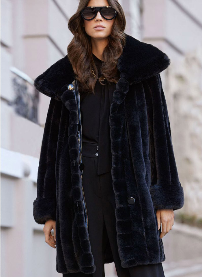 Joseph Ribkoff 233900 Efektowne, dwustronne, czarne futerko