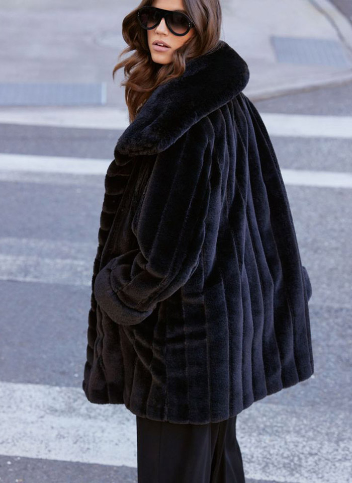 Joseph Ribkoff 233900 Efektowne, dwustronne, czarne futerko