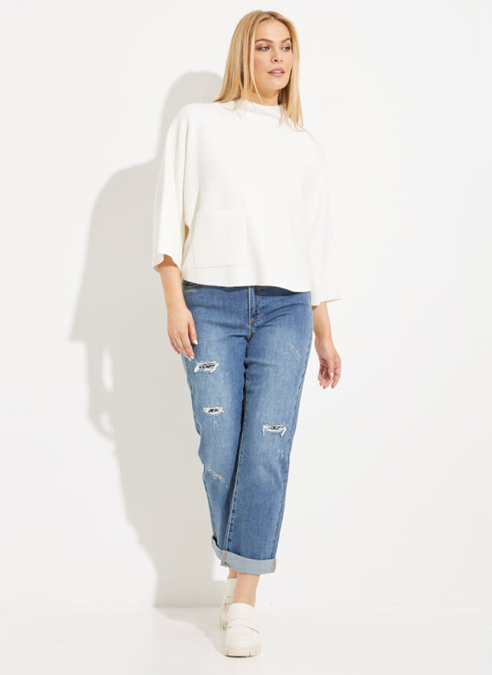 Joseph Ribkoff, Biały sweter o pudełkowym fasonie z kieszonka