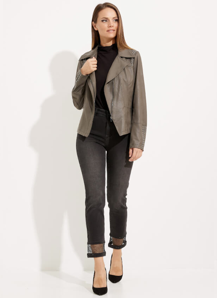 Joseph Ribkoff. Grafitowe jeansy z ozdobną siateczką.