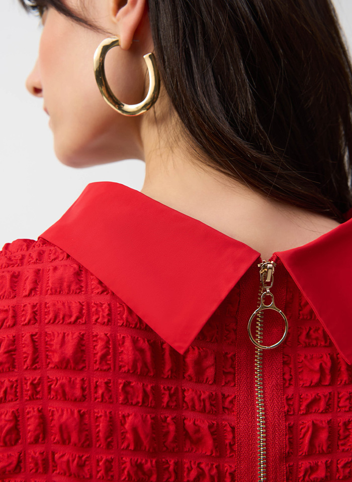 Joseph Ribkoff 241204 Czerwona sukienka bez rękawków z golfem