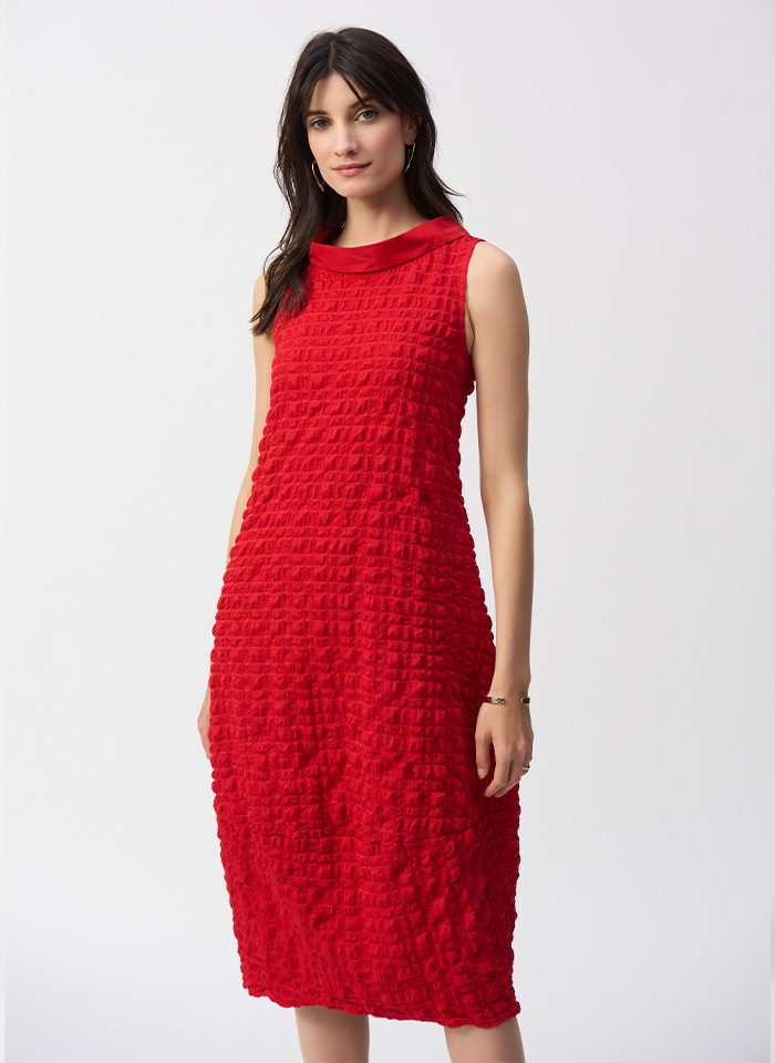 Joseph Ribkoff 241204 Czerwona sukienka bez rękawków z golfem