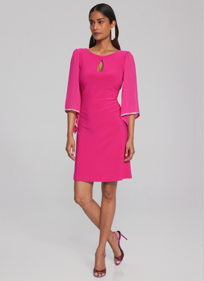 Joseph Ribkoff, Różowa sukienka z efektownym rękawem.