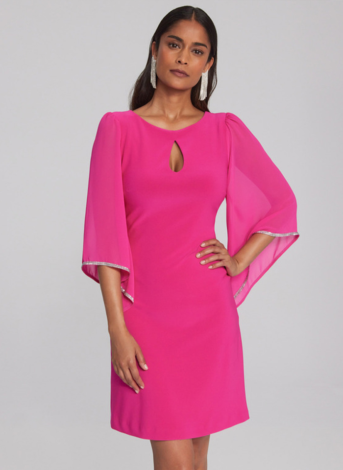 Joseph Ribkoff, Różowa sukienka z efektownym rękawem.