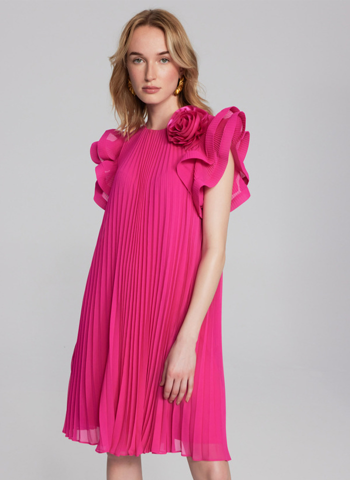 Joseph Ribkoff, Plisowana różowa sukienka.