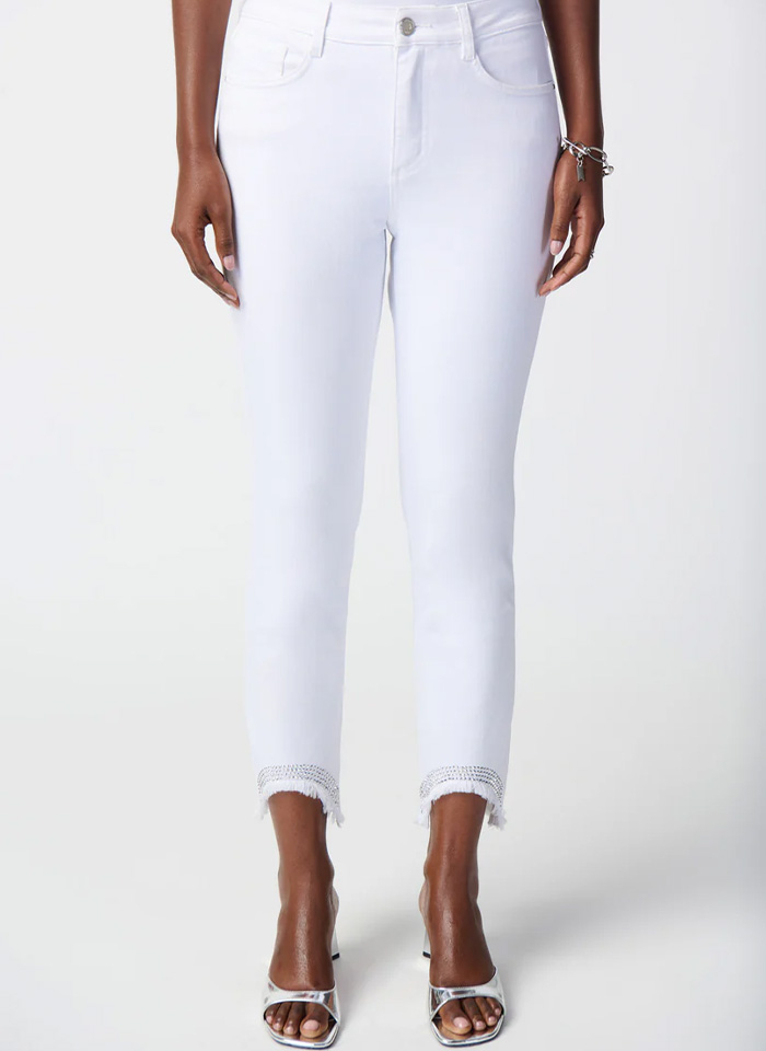 Joseph Ribkoff 241921 Białe spodnie typu jeans z ozdobnym wykończeniem