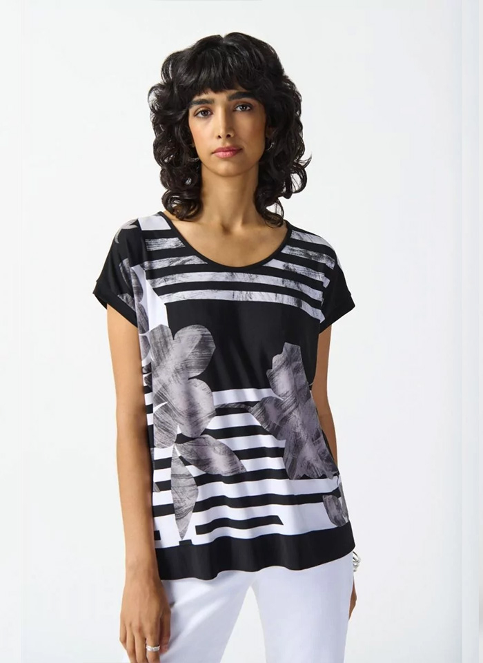 Joseph Ribkoff, Czarno-biała bluzka w kwiatowy print.