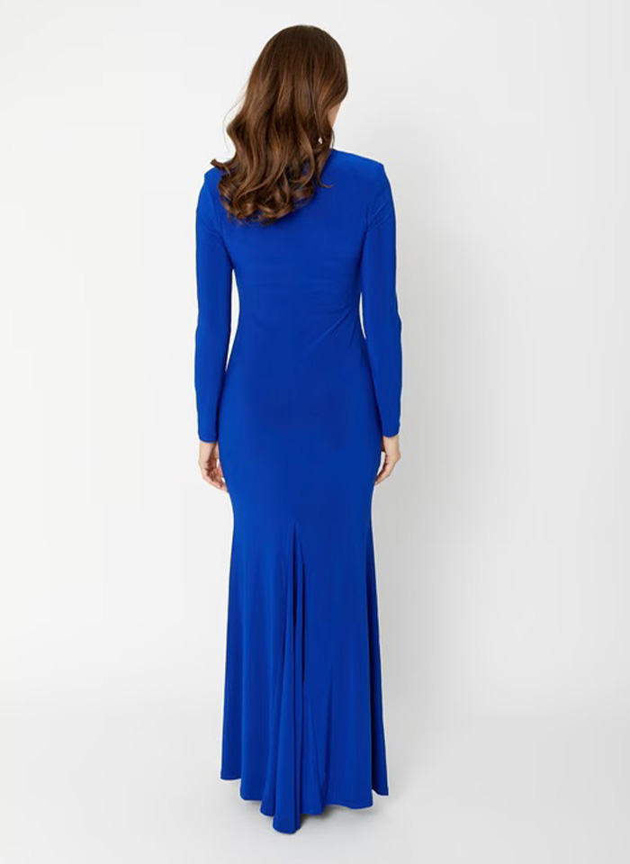 Joseph Ribkoff 243706 Wieczorowa suknia ze srebrnym zdobieniem w dekolcie. 2 kolory