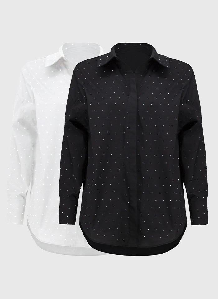Joseph Ribkoff 244950 Stylowa koszula o luźnym kroju zdobiona cyrkoniami czarna