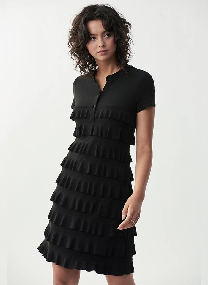 Joseph Ribkoff 211350 Czarna sukienka z falbankami