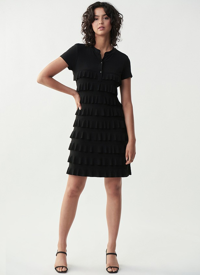 Joseph Ribkoff 211350 Czarna sukienka z falbankami