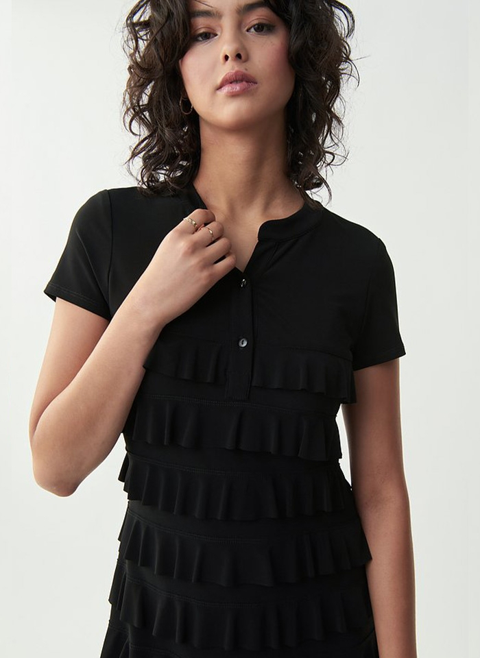 Joseph Ribkoff 211350 Czarna sukienka z falbankami